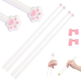 2 Pairs Cat Paw Chopsticks with Chopstick Helpers– Reusable Training Chopsticks for Beginners & Cat Lovers, Fun Gift Set for Kids & Adults