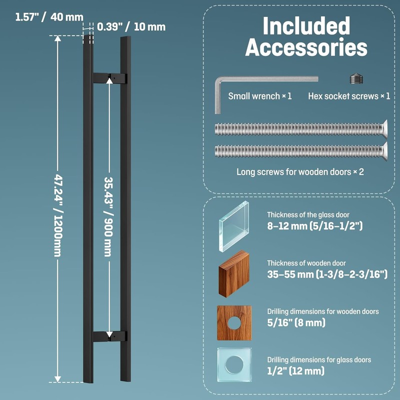 Ranbo 48" Large Push Pull Door Handle, 900mm (35-7/16") CTC,