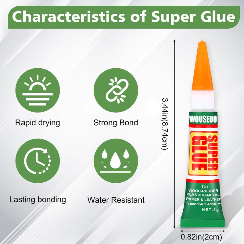 WOUSEDO 24 X 3g Super Glue Clear, Strong Adhesive,Super Glue