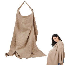 Cimown Nursing Cover, 100% Cotton Nursing Scarf, Soft and Breathable Nursing Apron, Suitable Muslin Nursing Cover for On the Go, Khaki Nursing Cover