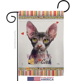 Sphynx Happiness Garden Flag Set Mailbox Hanger Animals Cat Kitten Meow Spoiled Paw Fur Pet Nature Farm Animal Creature Small Decorative Gift Yard House Banner Made In USA 13 X 18.5