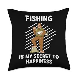 Cute Bigfoot Fishing Is My Secret To Happiness Bigfoot Throw Pillow