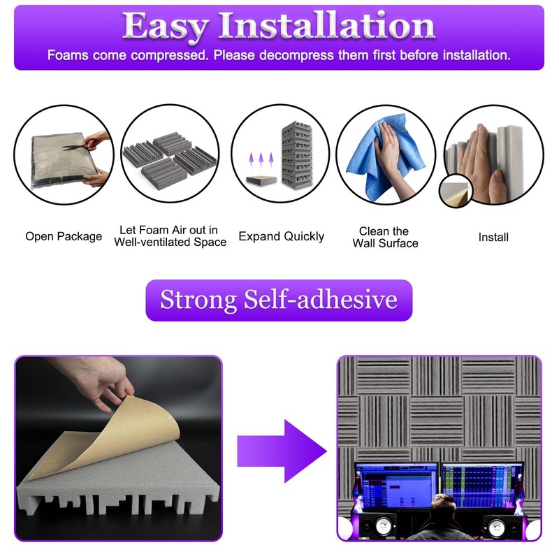 TroyStudio Self-adhesive Acoustic Foam Panels, 12 X 12 X 2