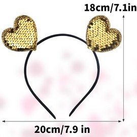 Doneace Yellow Glitter Heart Headband Sequin Heart Shape Hair Band Head Boppers Wedding Hair Hoop Party Hair Accessories for Women Girls Valentine's Day New Year Birthday Gift, 1Pack