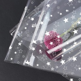 ADQUATOR 5m×80cm White Star Hamper Wrapping Cellophane Paper Sheets,100% Recyclable ECO Clear Gift Wrap for Birthday Present and Wedding Party Bouquet Packaging(folded in half)