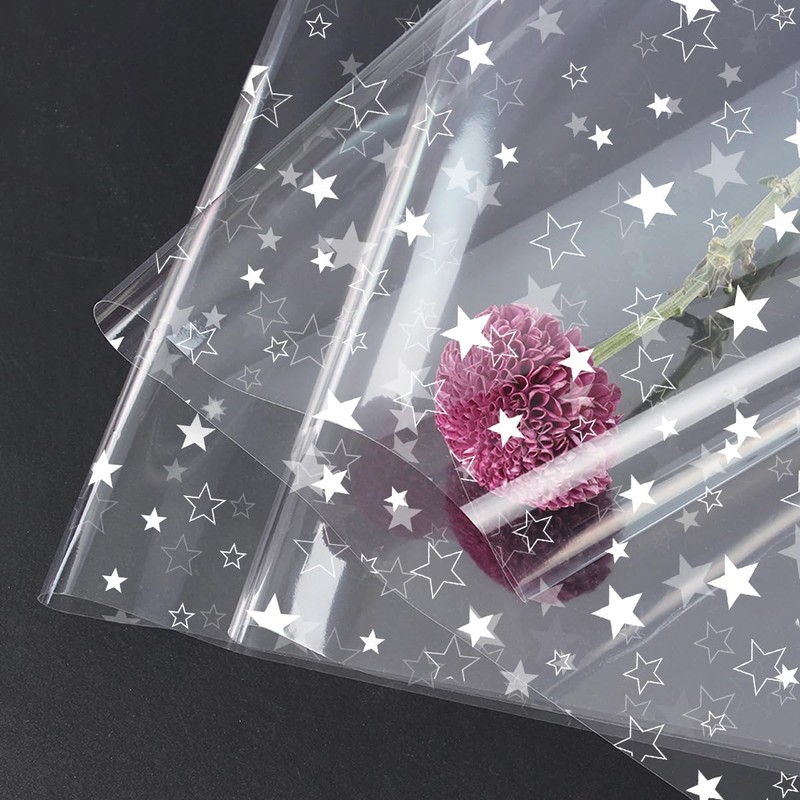ADQUATOR 5m×80cm White Star Hamper Wrapping Cellophane Paper Sheets,100% Recyclable