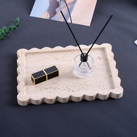 11x7.8'' Natural Travertine Tray with Scalloped Edge，Rectangle Vanity Tray for Bathroom Kitchen Counter, Decorative Tray for Dresser Home Décor (Scalloped Tray)