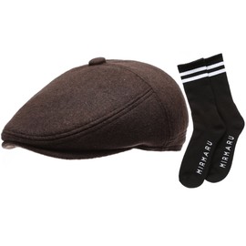 Men's Premium 100% Melton Wool 5 Panels Ivy Hat with Sock.(Darkbrown,LXL)