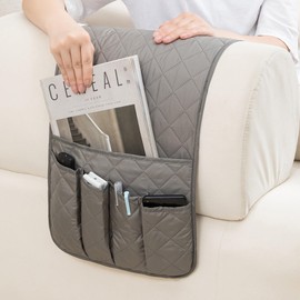YancLife Sofa Armrest Organizer, Sofa Couch Waterproof Chair Armrest Durable Soft Caddy Organizer Holder for Phone, Cellphone, Book, Magazines, TV Remote Control, Space Saver Bag (Grey)