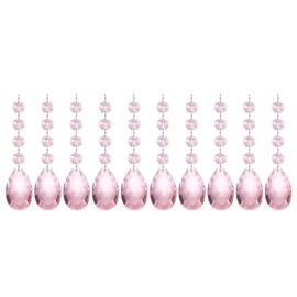 PATIKIL Teardrop Crystal Chandelier Pendants Beads, 10 Pack 125mm Length 38mm Chandelier Prisms Parts Ornaments Hanging Beads for DIY Arts Crafts Decoration, Pink