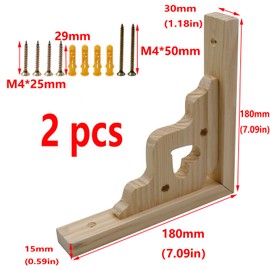 Antrader 2PCS Wooden Shelf Brackets,7" Wall Mount Natural Wood Bracket,Solid Bracket Shelf Supports Kits 18*18*3cm
