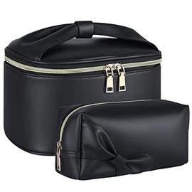 Dakuly Women's Toiletry Bag Waterproof PU Large Capacity Cosmetic Travel Beauty Case 2 Pieces Black, Black