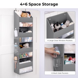 GRANNY SAYS GRANNY SAYS 4-Shelf Over The Door Storage Organizer, Pack of 1 Back of Door Hanging Organizer, Hanging Nursery Organizers and Storage, Over Door Organizer for Baby Room Organizing Baby Clothes, Grey