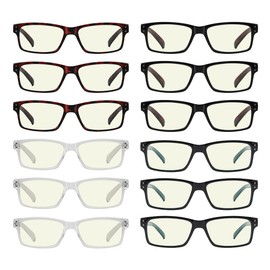 Eyekepper 12 Pack Spring Hinges Blue Light Blocking Reading Glasses for Men Vintage Computer Readers +3.00