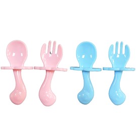 WeddHuis Set of 4 children's cutlery, baby feeding spoon, baby fork and spoon set, baby learning cutlery for baby, toddler, children