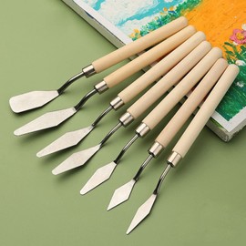 QIANQJL Spatula Palette Knife Set Palette Knives Wood Handle Stainless Steel Blade Mixing Scraper for Oil Acrylic Painting 7X