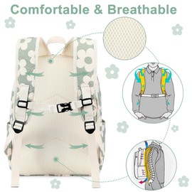 LEDAOU Children's School Backpack School Bag Boys Girls Teenager Backpack School with Lunch Bag Preschool Primary School, Large Flower 157 Grey Green, M