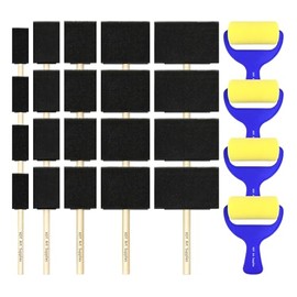 XDT Art Supplies Foam Roller & Sponge Brushes 24Pc Set, Small Paint Roller & Foam Brushes for Acrylic Painting and Crafting, Soft & Disposable & Washable