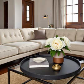 QAVOL 30 x 30 High-End Light Luxury Leather Round Oversized Tray - Ottoman Coffee Food Serving for Family Dinner, Outdoor Picnic & Party Essentials | Versatile Home Decor Tray(30 inch Black)