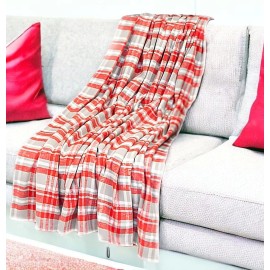 HomeRoots Red Woven Cotton Plaid Throw Blanket