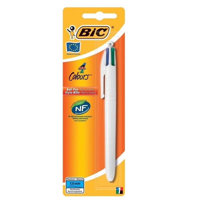 BIC Pen 4 Colours Full White Body 4 Classic Colours