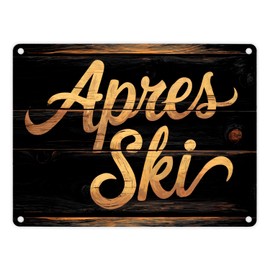 Apres Ski Party Decoration Metal Sign in 15 x 20 cm Rustic Metal Sign in 15 x 20 cm with Wood Look with Charming Branch Holes Slightly Warped for Warm Charm