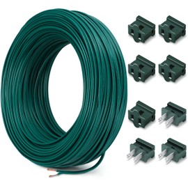Kanayu SPT-1W 164FT Extension Hookup Electrical Wire 18/1 Zip Cord with 8 Additional Vampire Plugs Stranded Wire for Outdoor Stranded Copper Landscape Lighting Christmas(Green)