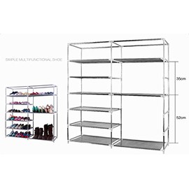 27-Pairs Shoe Rack Storage Organizer,9 Tier Double Row Free Standing Shoe Organizer Portable Boots Rack with Dustproof Nonwoven Fabric Cover (Gray)