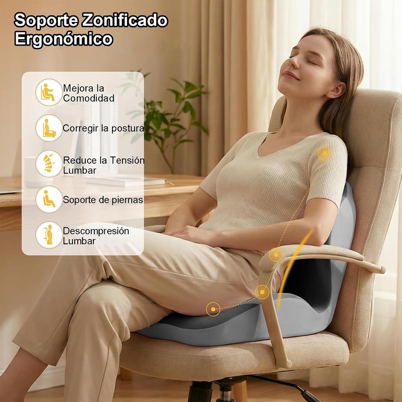 Vervex Cojín Ergonómico 2 en 1 para Espalda y Asiento,