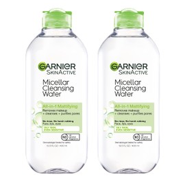 Garnier Micellar Water for Oily Skin, Facial Cleanser & Makeup Remover, Mattifying, For All Skin Types, Vegan, Cruelty Free, 13.5 Fl Oz (400mL), 2 Count | Garnier