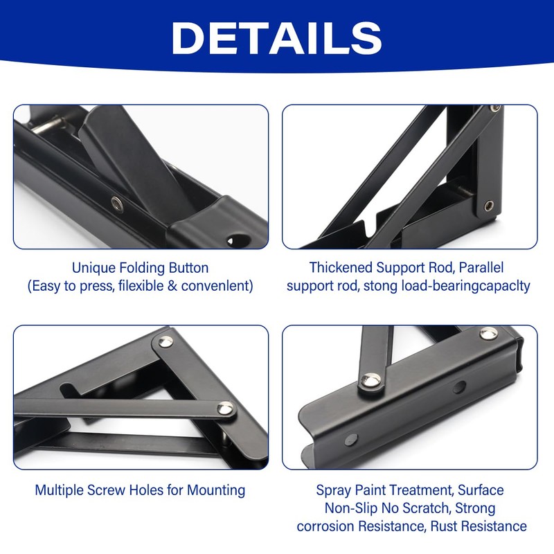 Folding Shelf Brackets Max. Load 580 lb, 10 Inch Black