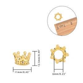 NBEADS 10 Pcs Cubic Zirconia Pave King Crown Beads, 11x7mm Golden Color Bracelet Spacer Charm Beads Large Hole Loose Beads for Bracelet Necklace DIY Jewelry Making