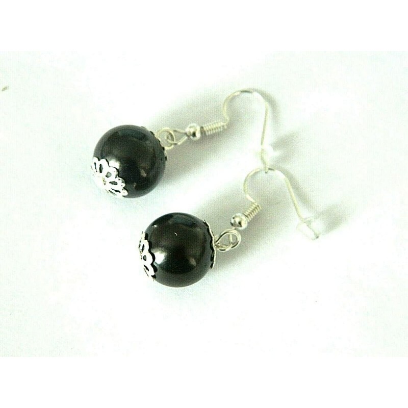 SHUNGITE EARRINGS 12mm beads