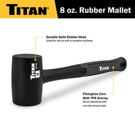 Titan 63130 2-Piece Rubber Mallet Set, Includes 8oz & 16oz with Non-marking Double-faced Solid Heads, Shock Absorbing Fiberglass Handles & Textured Grips