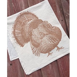 Turkey Tea Towel in Metallic Copper, Thanksgiving Tea Towel, Kitchen Towel - Hand Printed Flour Sack Tea Towel (Unbleached Cotton)