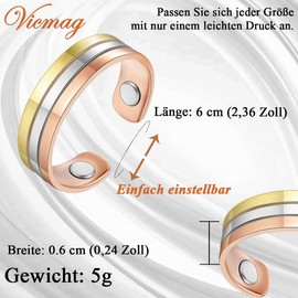 Vicmag Kupfer Magnetringe für Frauen Männer für Arthritis Schmerzlinderung Therapie Ringe Magnet Heilung 100% Solid Pure Copper Einstellbare Größe mit Schmuck Geschenkbox (Trikolore)