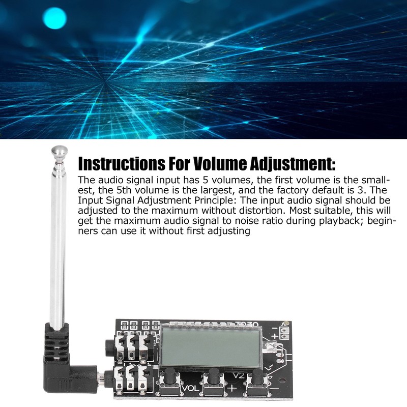 FM Transmitter Board Digital LCD 2 Channel 76MHz‑108MHz Stereo Audio