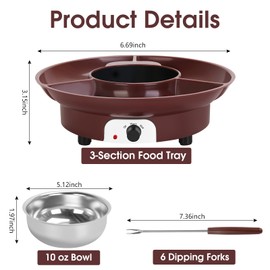 VAlinks Electric Chocolate Melting Pot Chocolate Fondue Pot Set 3-Section Serving Trays with 6pcs Dipping Forks Perfect for Chocolate Cheese Desser Housewarming Christmas Party Gifts (Brown)