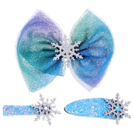 Uonlytech Snowflakes 3pcs Hair Bow Hair Clips Christmas Snowflake Hair Clips for Princess Dress Up Party and Birthday Snowflake