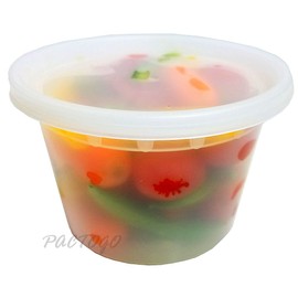 PCM 16 oz. Heavy Duty Round Deli Food Soup Plastic Container w/Lid 100% BPA Free (Pack of 6 Sets)