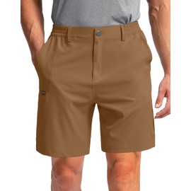 Pinkbomb Men's Golf Shorts with 6 Pockets Stretch Quick Dry Hiking Work Dress Shorts for Men, Brown, XX-Large