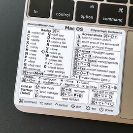 SYNERLOGIC (for Intel) Mac OS (Monterey/Big Sur/Catalina/Mojave etc) Keyboard Shortcut Laminated Vinyl Sticker, No-Residue Adhesive, Compatible with MacBook Air/Pro/iMac/Mini