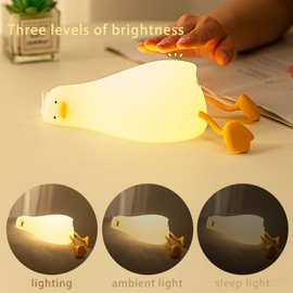 BOATHOG Lying Flat Duck Night Light,Three Level Dimmable Touch Control LED Silicone Duck Lamp, Rechargeable Soft Lights for Bedside Decor