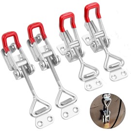 E-TING 4 Pack Heavy Duty 4002 Toggle Latch Clamp, Adjustable Toggle Clamp Latch with Lock Hole,485 Lbs Holding Capacity Pull Latch for Smoker Door, Box Case Trunk, Lid, Jig (with 20PCS Screws)
