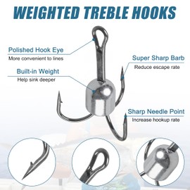 Snagging Hooks Snagging Weighted Treble Hooks - 5pcs Large Weighted Fishing Hooks Weighted Treble Bunker Snag Hooks for Baitfish Trout Bass Fishing 1oz 1.25oz 1.5oz 2.5oz