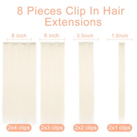Mscat 20 Inch Clip in Hair Extensions 8Pieces/Set Platinum Blonde Straight Hair pieces hair extensions Natural Soft Synthetic Hairpieces for Women(60#)