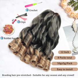 French Curl Braiding Hair 12Inch 8Packs French Curl Crochet Braids Short Curly Crochet Hair Skin-friendly Bouncy Synthetic knotless Braiding Extensions (T27, 12inch)
