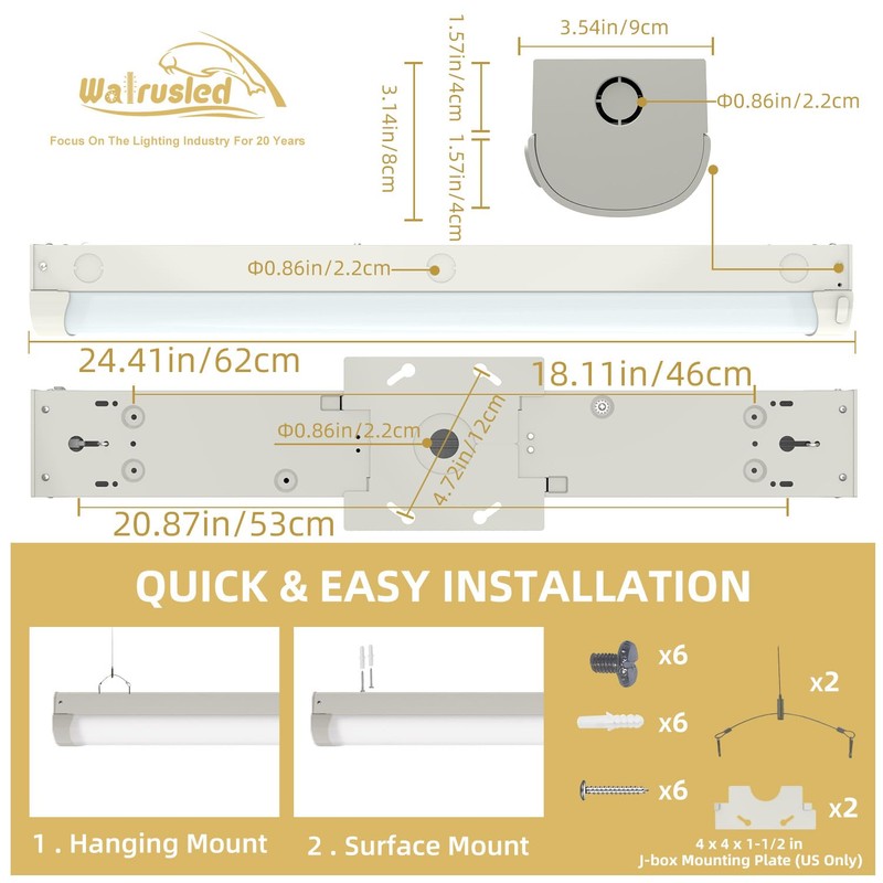 2FT LED Linear Strip Emergency Stairwell Light, 2 Watt Selectable,