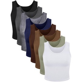 Geyoga 8 Pieces Women's Crop Tank Tops Sleeveless Crop Cami Tops Basic Cropped Tank for Yoga Workout Sports(Small)