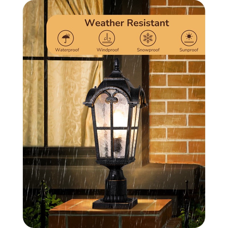 EDISHINE Large Pole Light Fixture Exterior Lamp Post Lantern Head